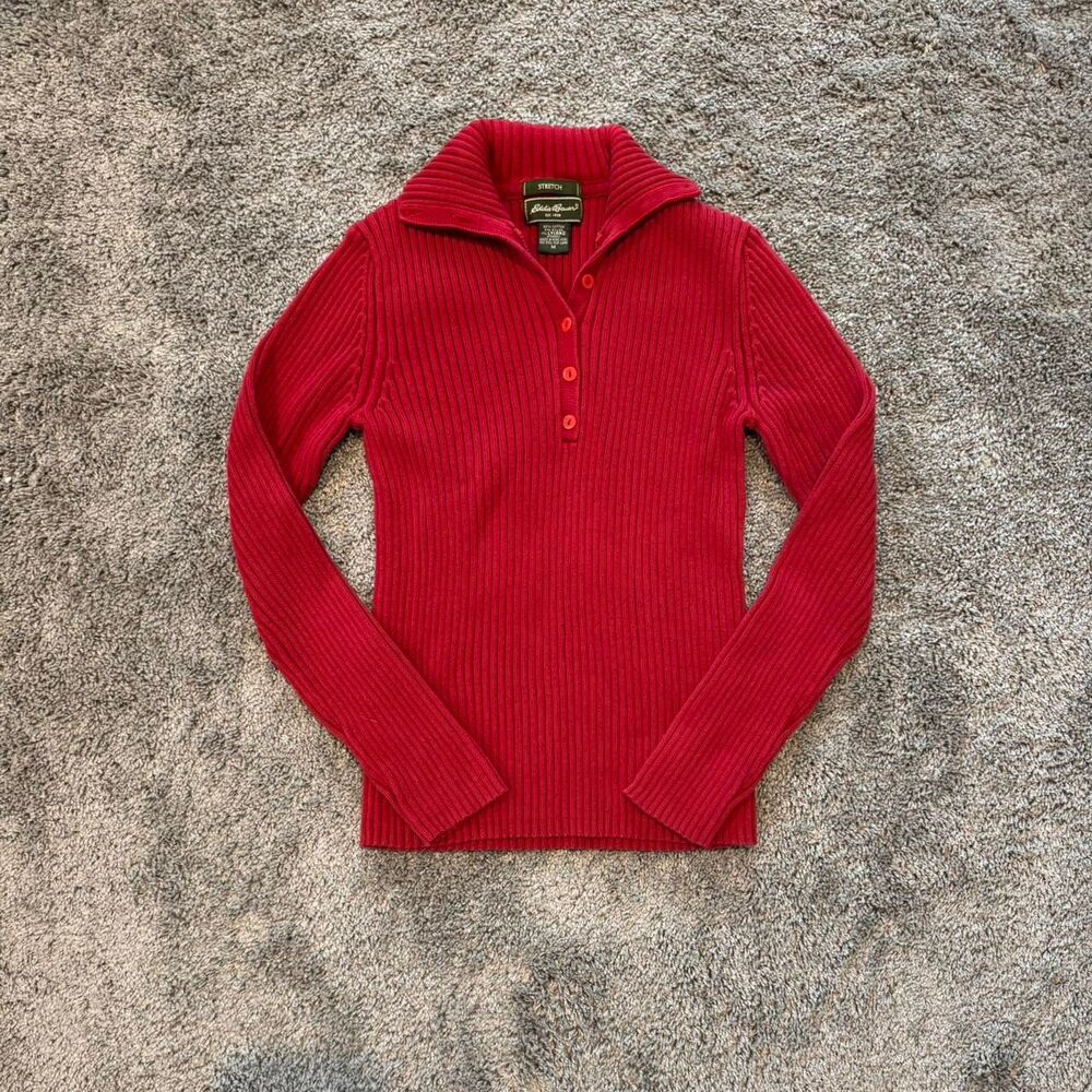 Eddie-bauer Women's Red and Burgundy Jumper